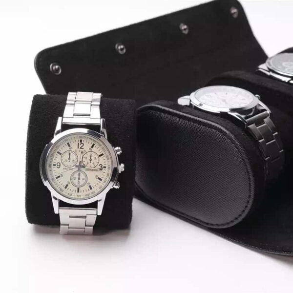 invella Luxury Watch Storage Box Travel- 3 Watch Case (Black) - Image 5