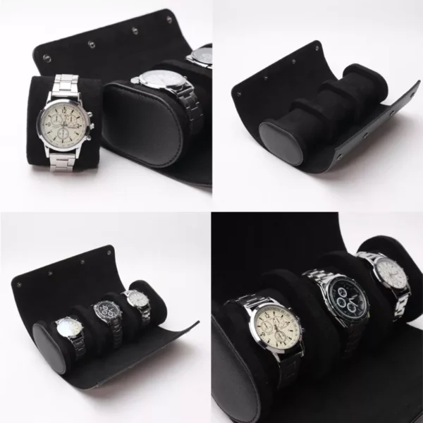 invella Luxury Watch Storage Box Travel- 3 Watch Case (Black) - Image 2