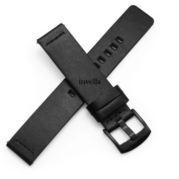 invella 22mm Genuine Leather Strap with Quick Release pins (Black) - Image 5