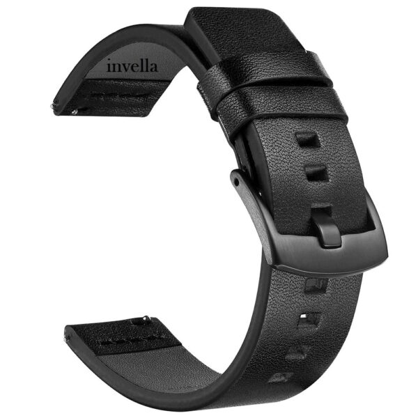 invella 22mm Genuine Leather Strap with Quick Release pins (Black)