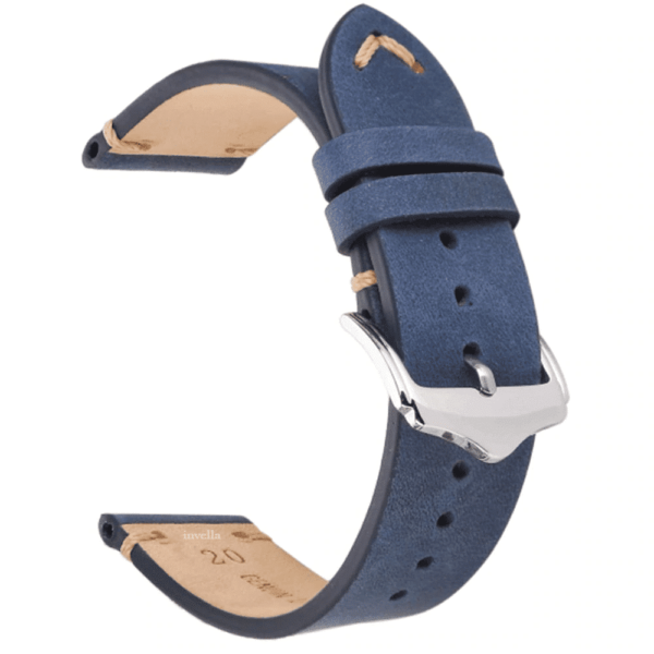 invella 22mm Premium Leather Watch Strap (Blue)