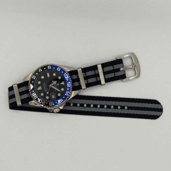 invella 20mm Nylon Seatbelt NATO Watch Strap (Black Grey) - Image 5